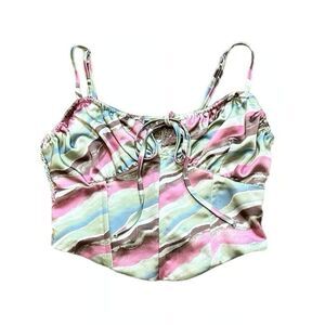 Multicolor Faux Silk Cropped Tank Y2K Style - S